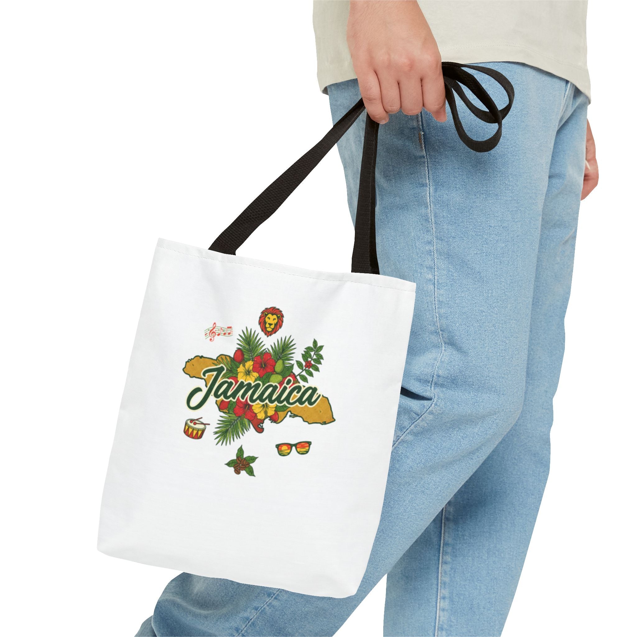 Jamaica Tropical Map design Tote Bag | Island Flowers, Pineapple, Lime