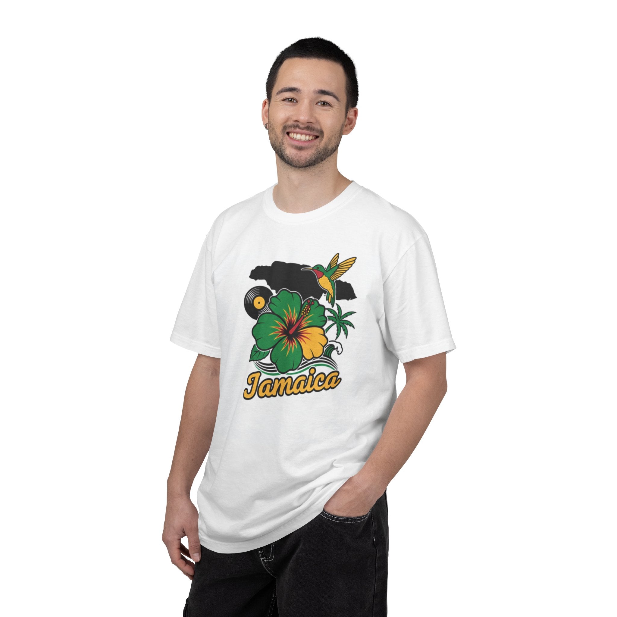 Jamaica Hibiscus & Record T-Shirt | Tropical Palm Hummingbird Tee