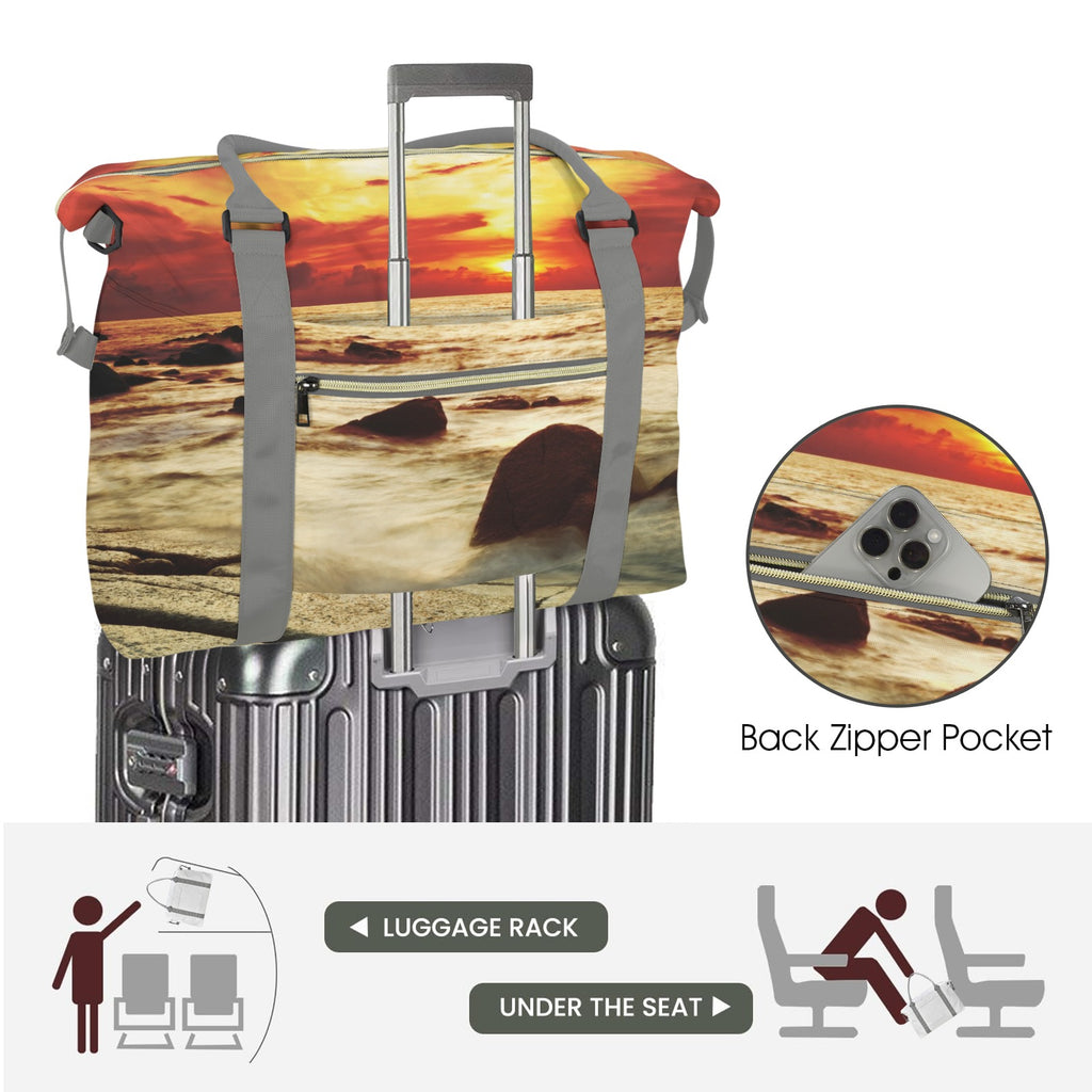 Tropical Sunset on the Stones Beach Large Travel Bag with Trolley Sleeve (Model 1715)