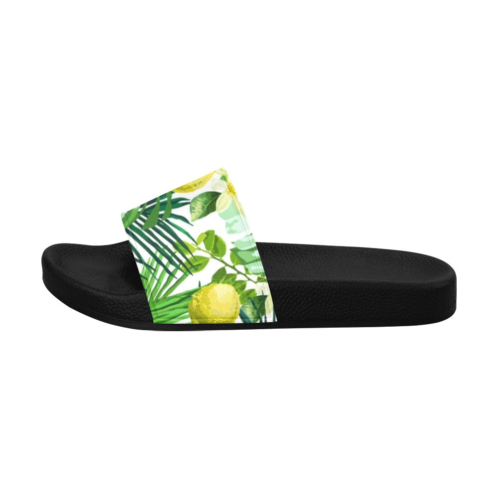 Women's Seamless Pattern of Lemon, Flowers and Tropical Leaves Slide Sandals(Model 057)