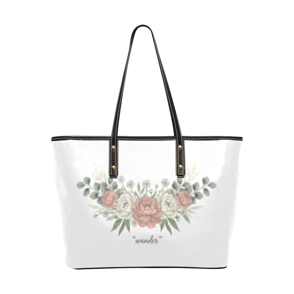 Wander Flowery PU Leather Tote Hand Bag (Model1709)