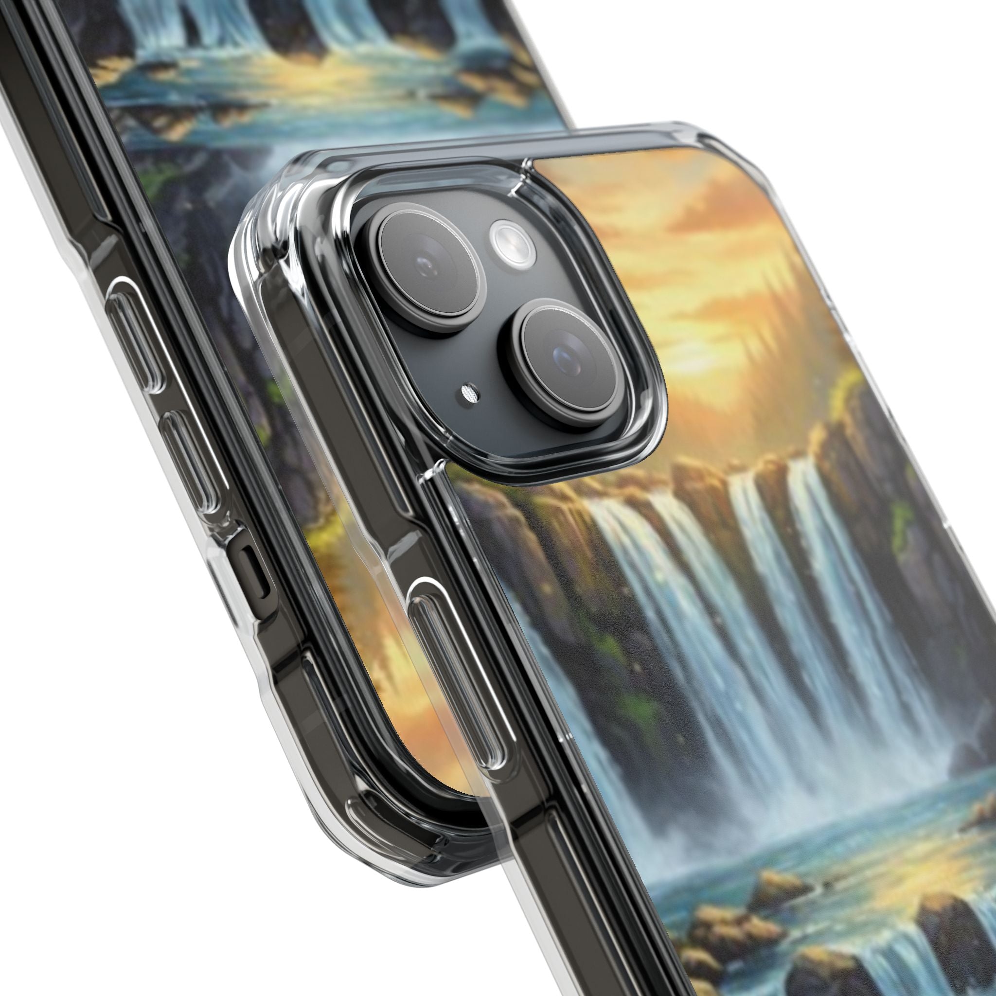 Compatible with iPhone 15,  Waterfall Landscape Phone Case | Clear Magnetic Impact Case