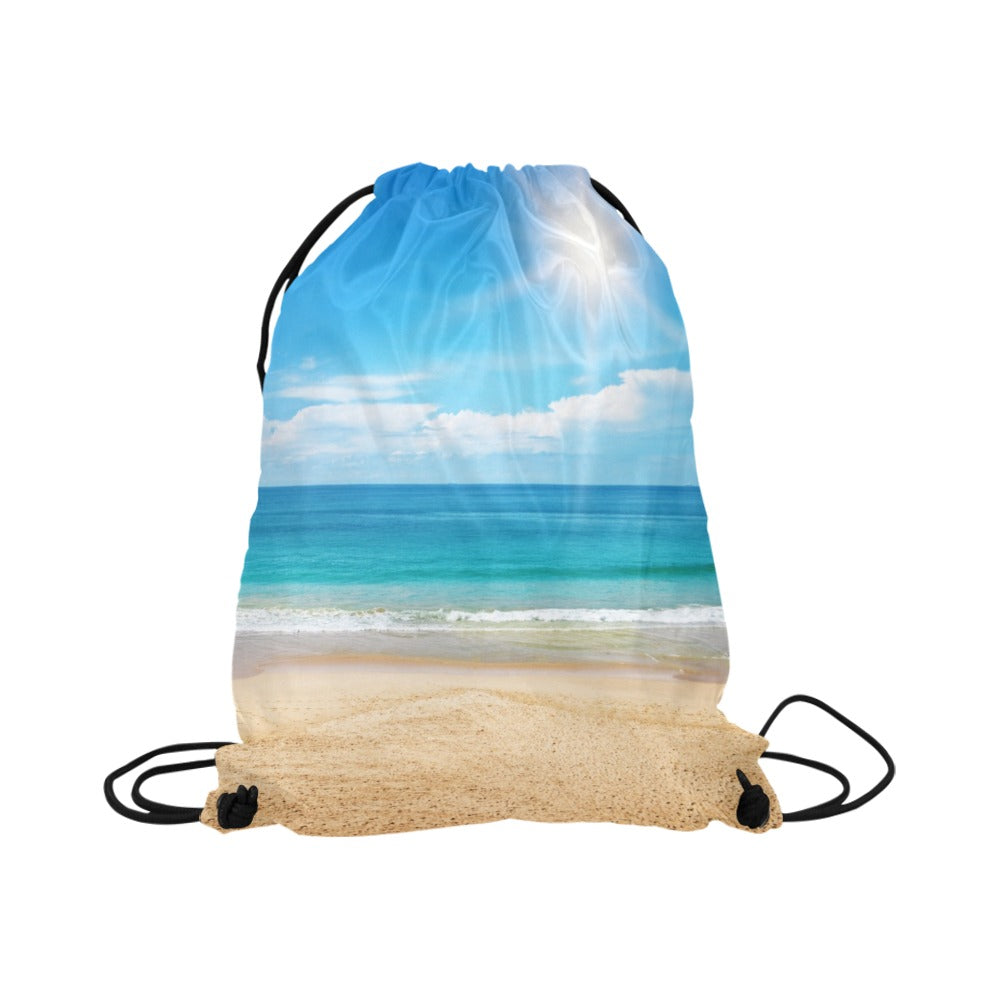 Beautiful Seascape and Sun on Blue Drawstring Bags (Model 1604) (Large)