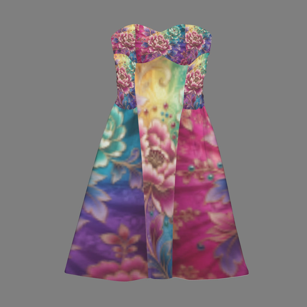 Floral Women's Strapless Waist-Cinched Flowy Maxi Dress