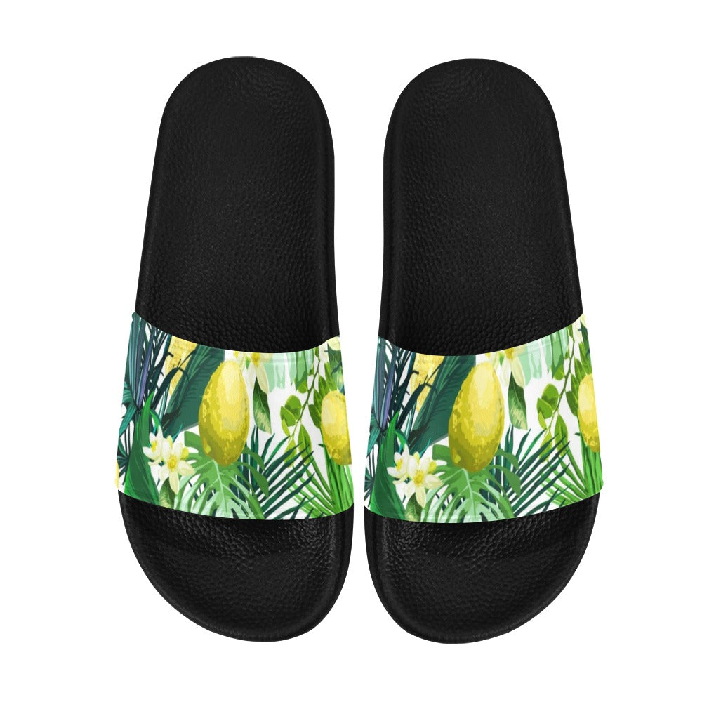 Women's Seamless Pattern of Lemon, Flowers and Tropical Leaves Slide Sandals(Model 057)