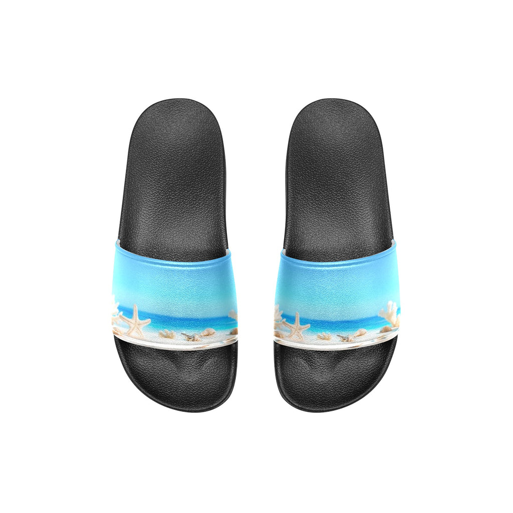 Kid's Landscape with Seashells on Tropical Beach -Slide Sandals(Model 057)