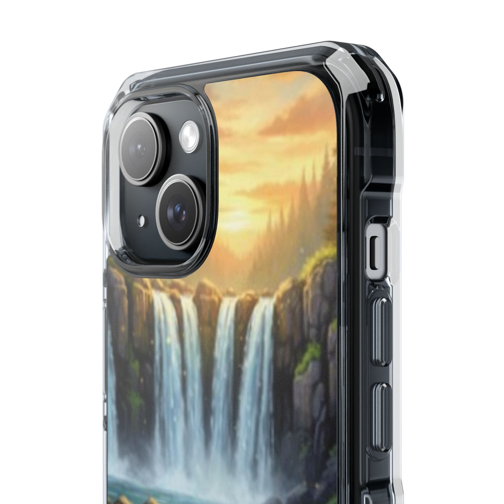 Compatible with iPhone 15,  Waterfall Landscape Phone Case | Clear Magnetic Impact Case