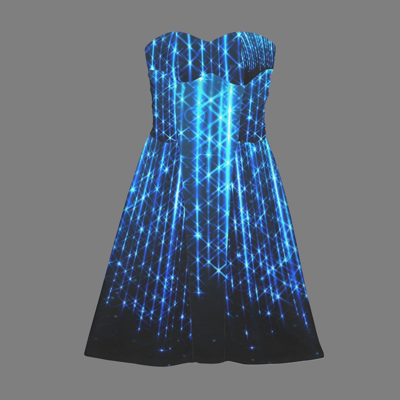 Bright Neon Stripes of light  Women's Strapless Waist-Cinched Flowy Maxi Dress