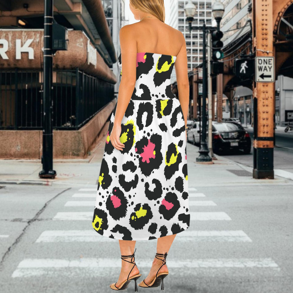 Women's Strapless Waist-Cinched Flowy Maxi Dress