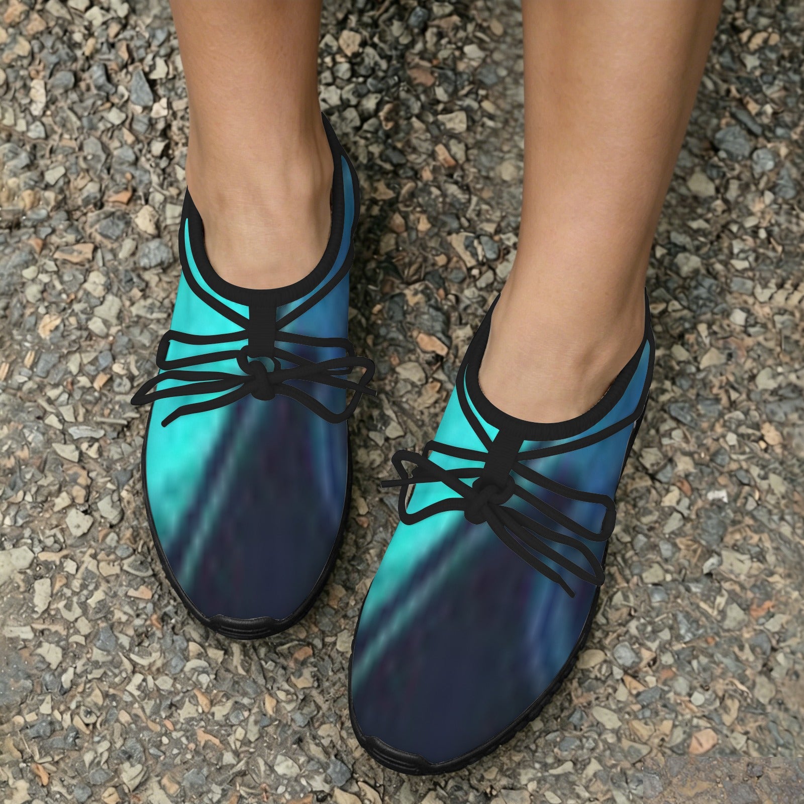 Women's Custom Print Fitness Shoes with Shoelaces –  (Black)