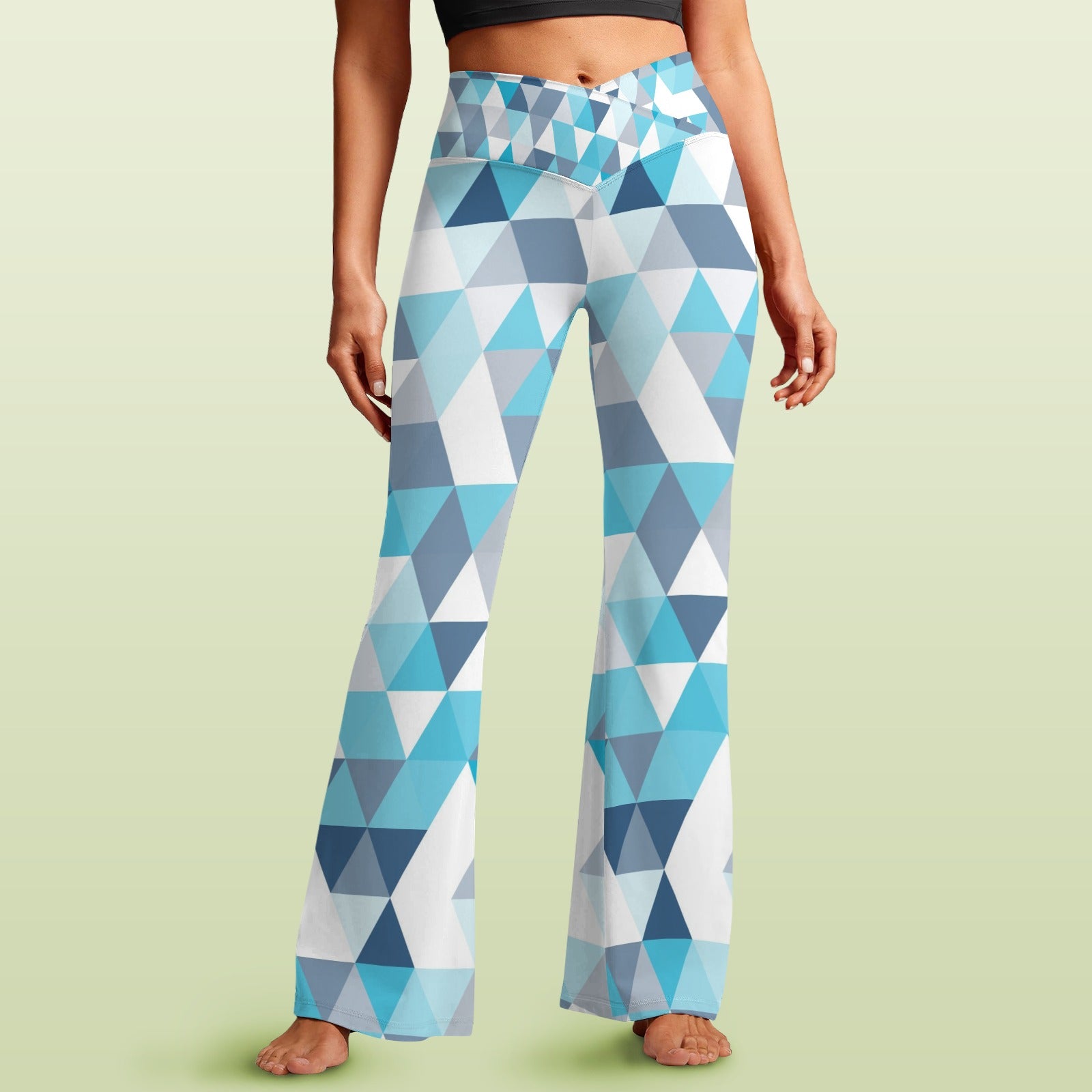Women's V-Crossover High Waisted Flare Leggings Abstract Seamless pattern of triangles.