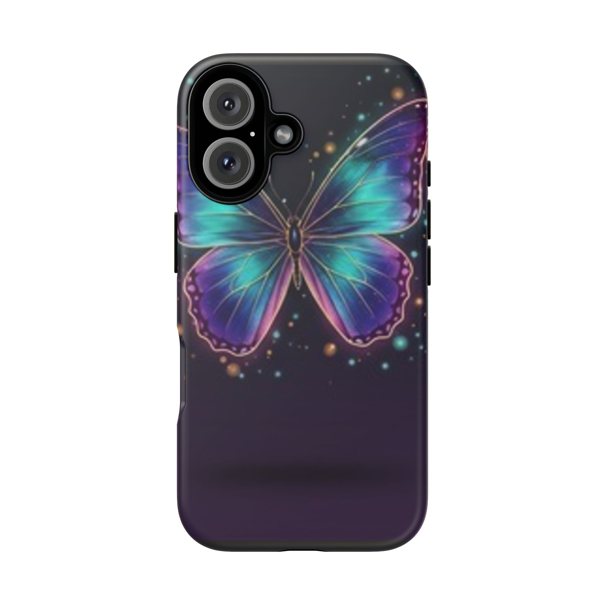 Compatible with iPhone 16 Neon Purple Teal Butterfly Phone Case | Tough Case