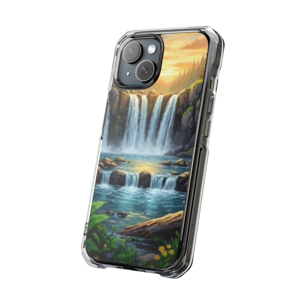 Compatible with iPhone 15,  Waterfall Landscape Phone Case | Clear Magnetic Impact Case