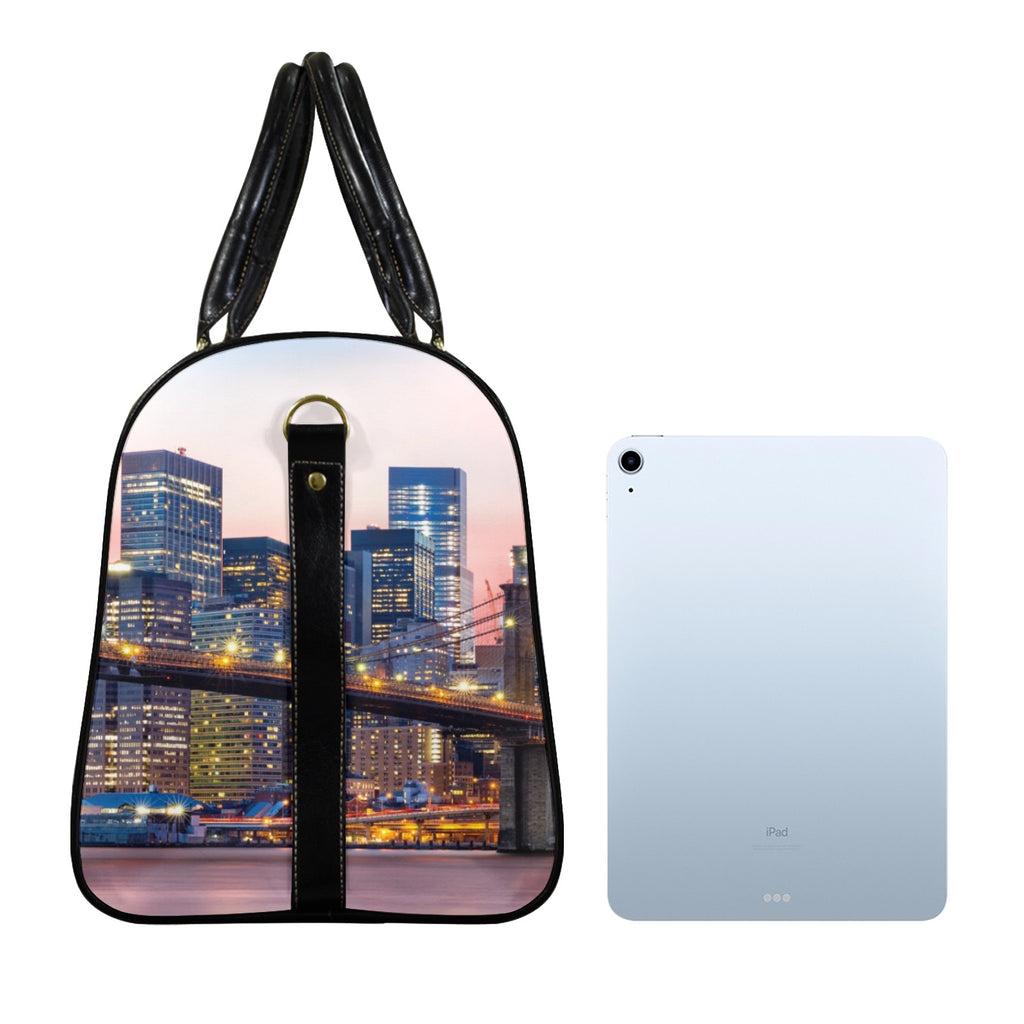 Brooklyn Bridge Travel Duffel Bag Black long Patch (Model 1734)