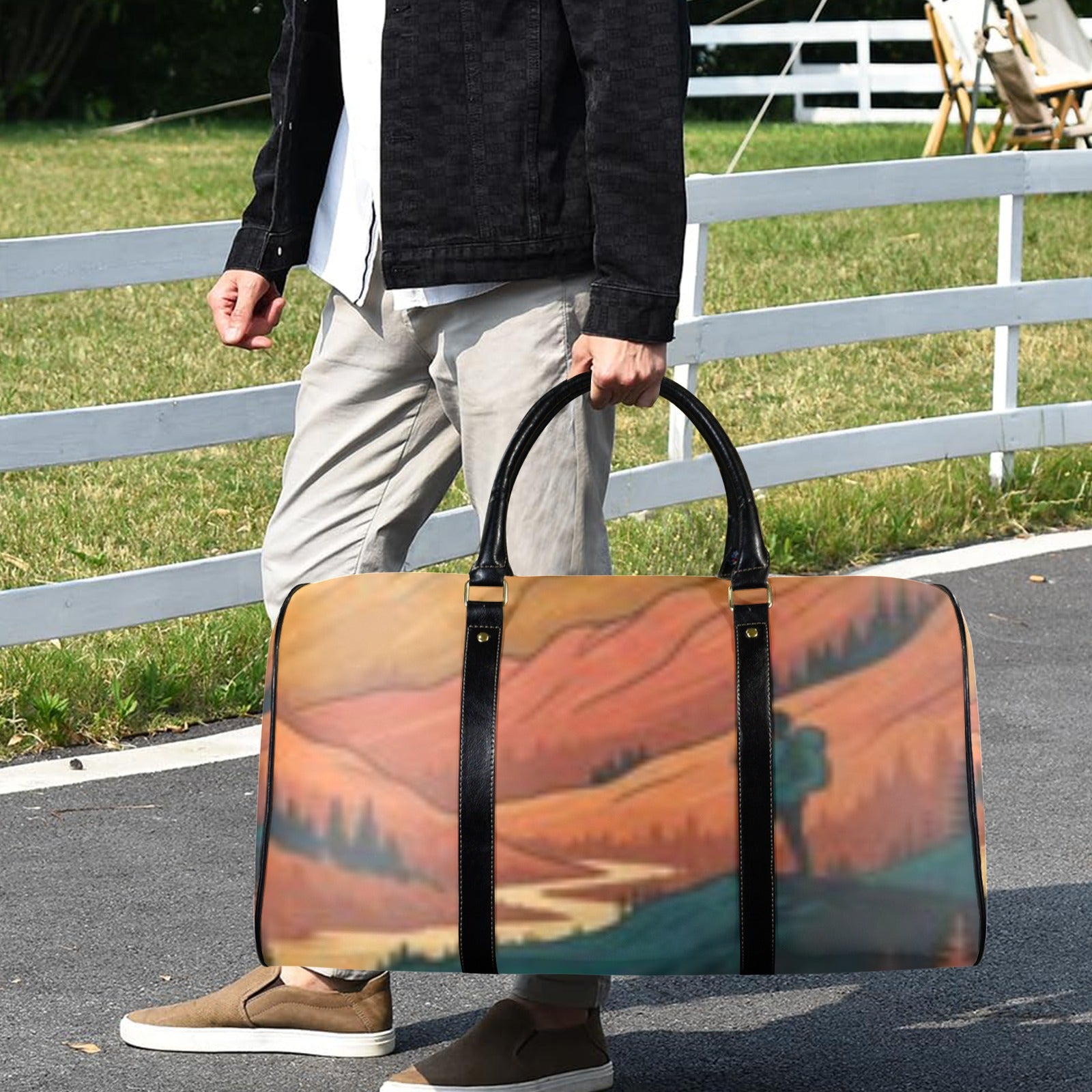 Large Geometric Arrow Burst Custom Travel Bag (Black Long Patch)(Model 1734)