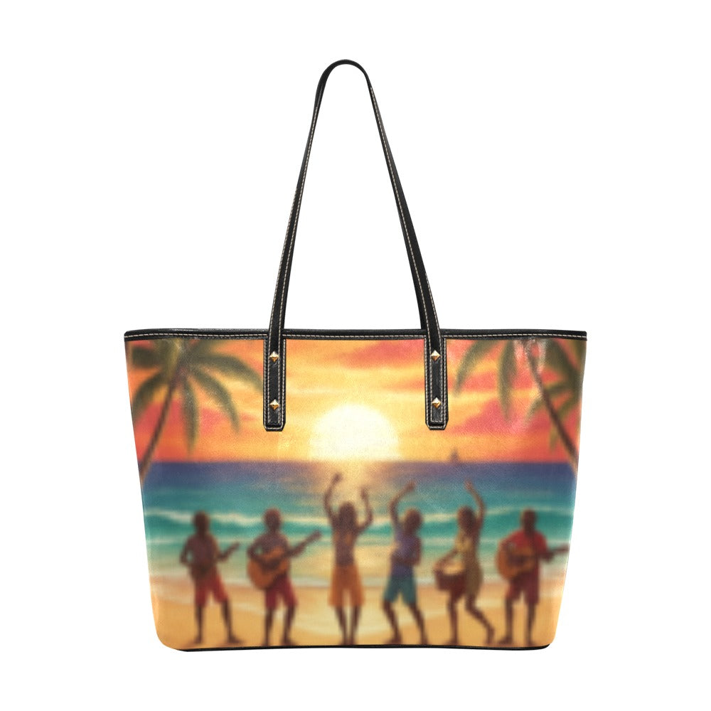 Reggae Beach Hand bag PU Leather Tote Bag(Model1709)