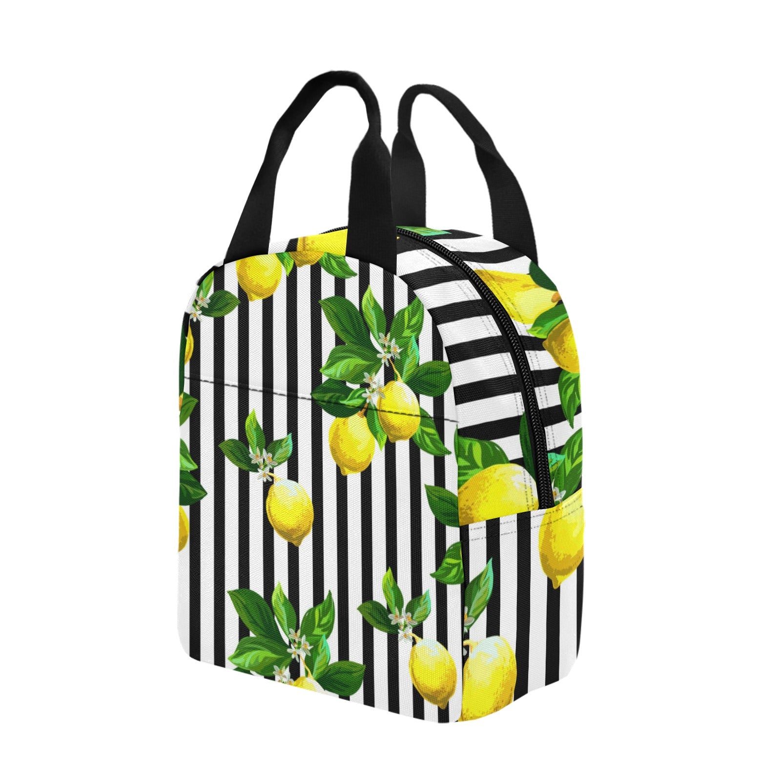 Seamless Citrus Vector Pattern on Striped Lunch Bag with Pockets (Model 1720)