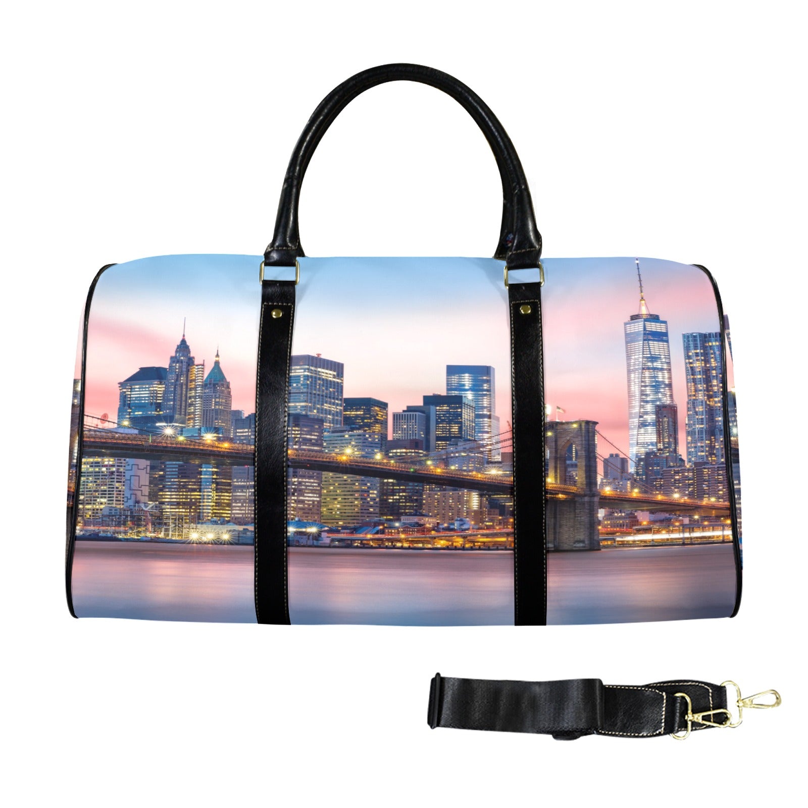 Brooklyn Bridge Travel Duffel Bag Black long Patch (Model 1734)