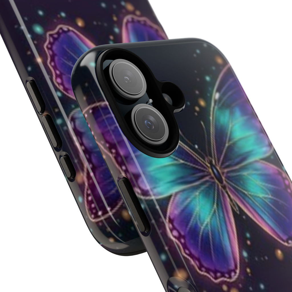 Compatible with iPhone 16 Neon Purple Teal Butterfly Phone Case | Tough Case