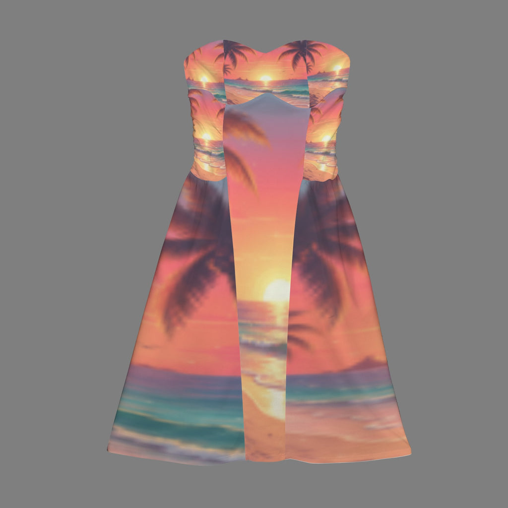Sunrise Palm Women's Strapless Waist-Cinched Flowy Maxi Dress