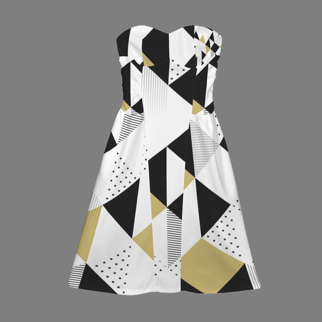 Abstract Seamless Pattern Women's Strapless Waist-Cinched Flowy Maxi Dress