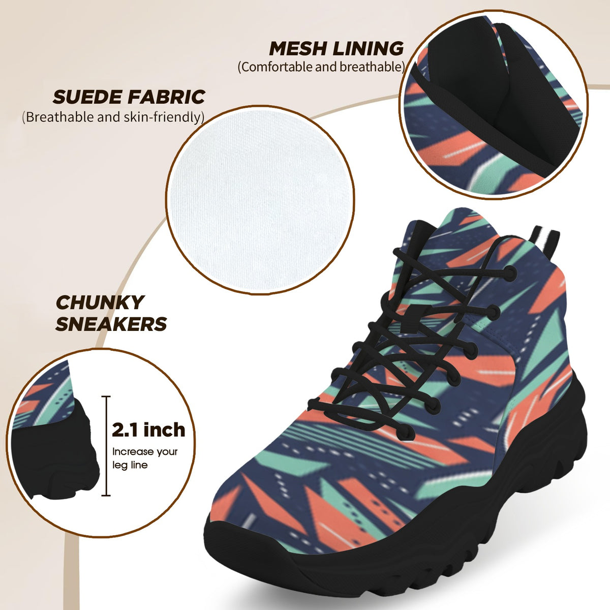 Men's High-Top Outdoor Chunky Sneakers – (Black)