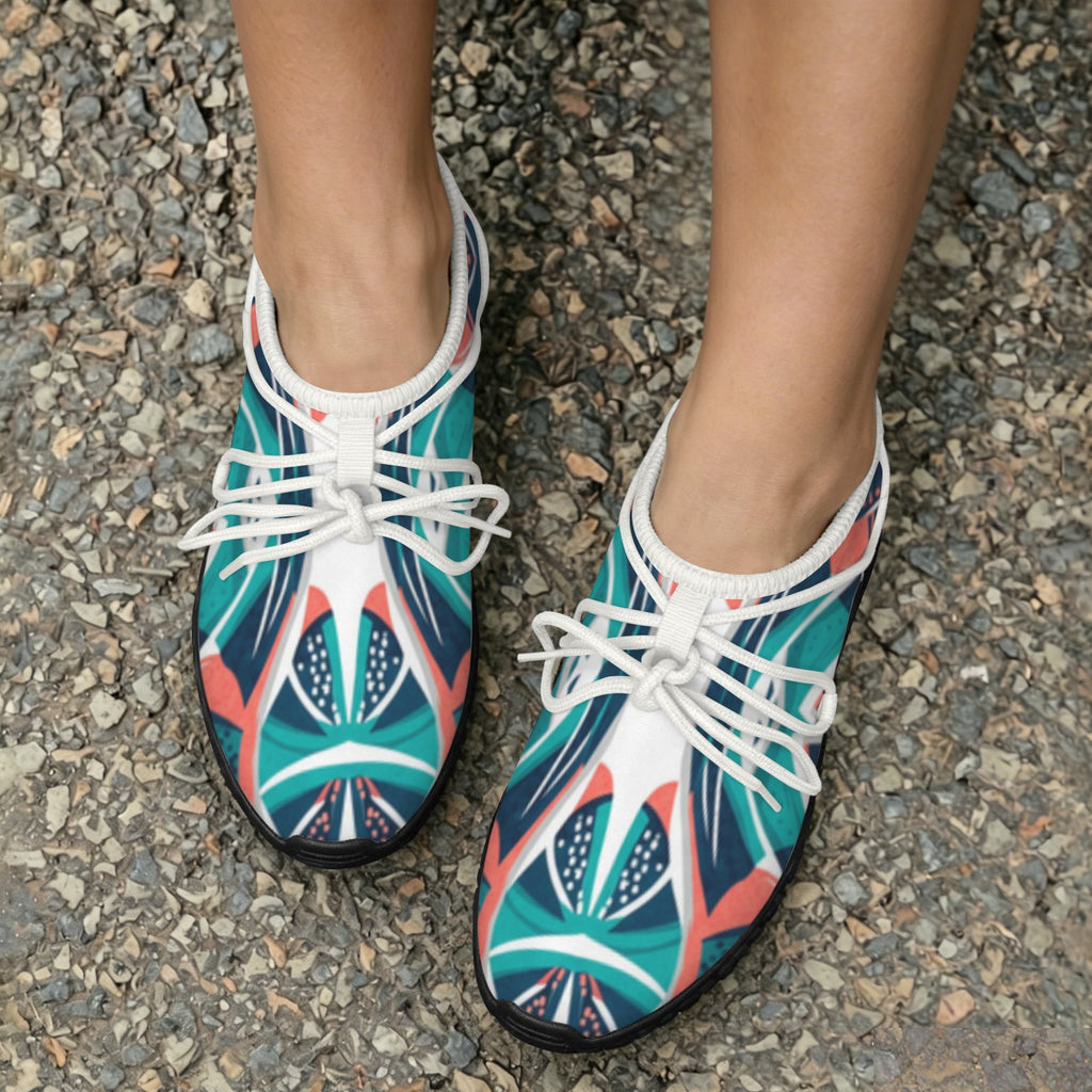 Women's Custom Print Fitness Shoes with Shoelaces – (White)