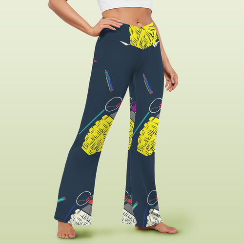 Colorful Pop Art Grenades Women's V-Crossover High Waist Flare Leggings