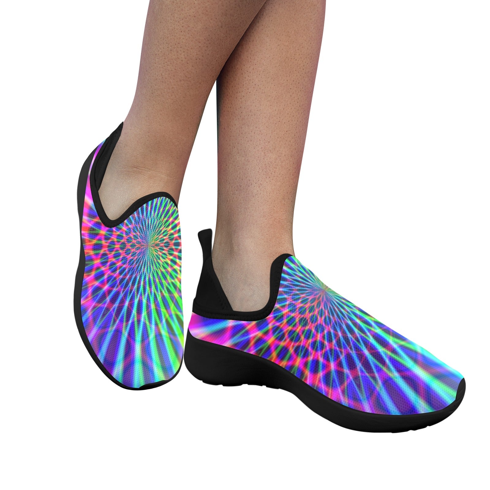 Colorful Dazzling Design Fly Weave Sneakers Drop-in-Heel for Women(Model 02002)