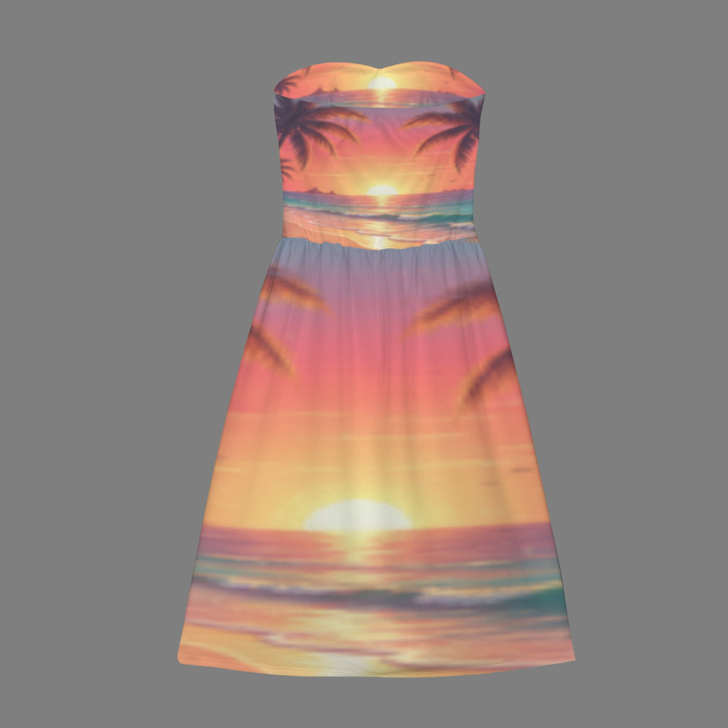 Sunrise Palm Women's Strapless Waist-Cinched Flowy Maxi Dress