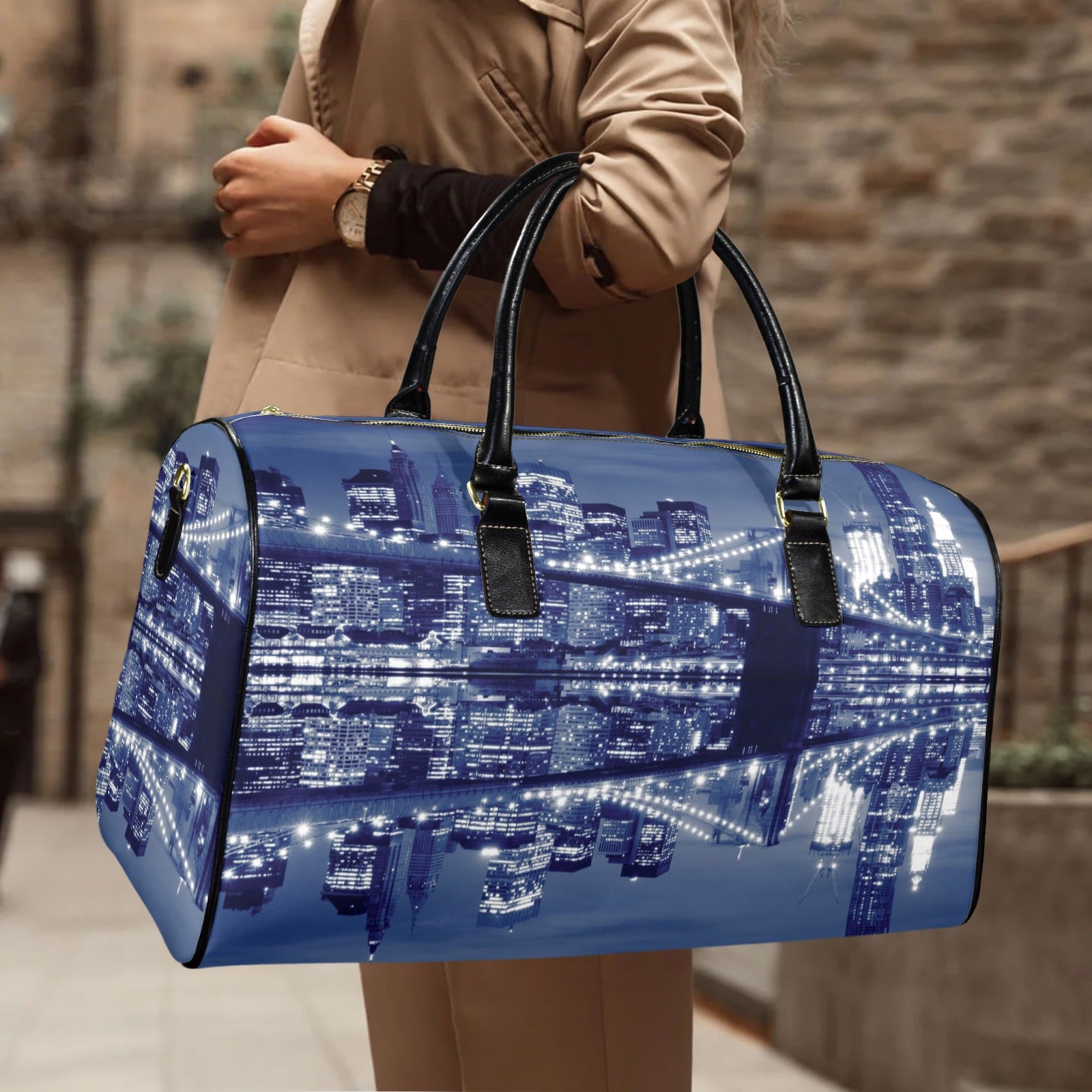 New York Cityscape - Taken Custom Travel Bag-Large (Black Short Patch)(Model 1735)