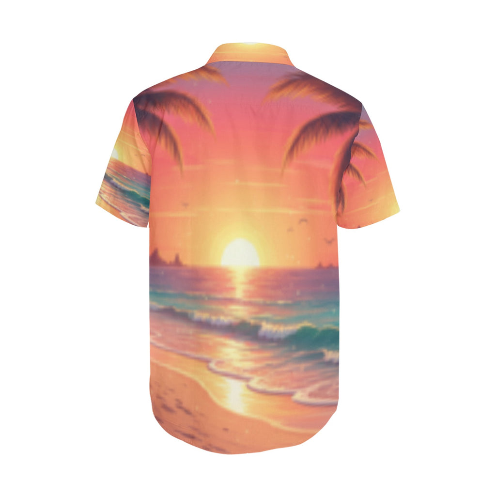 Sunrise Palm Men's Short Sleeve Shirt With Lapel Collar (Model T54)