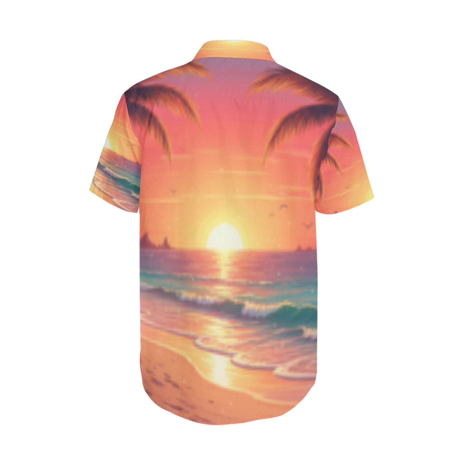 Sunrise Palm Men's Short Sleeve Shirt With Lapel Collar (Model T54)