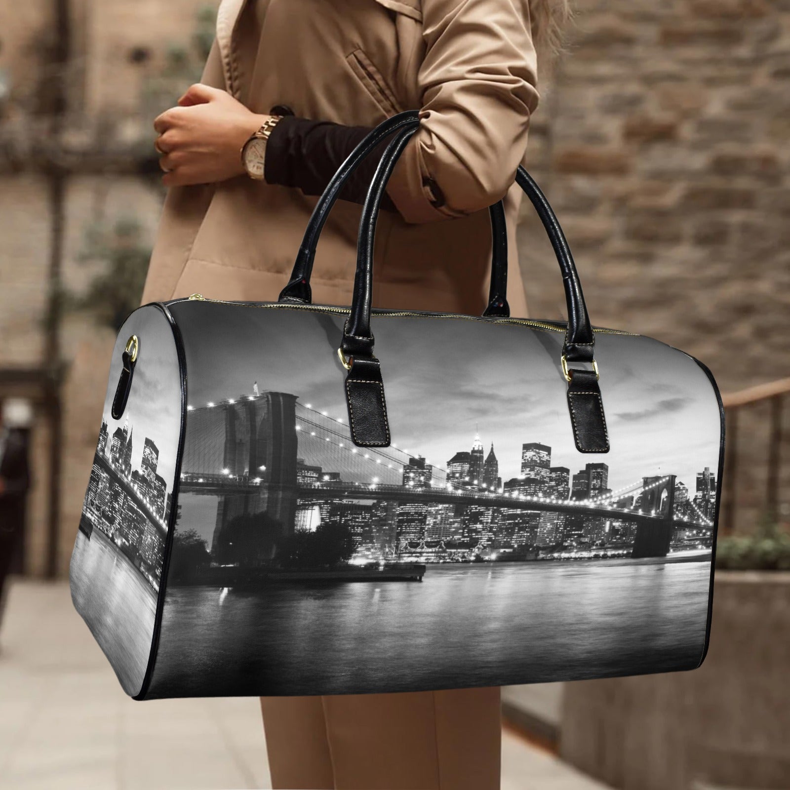 Amazing New York Cityscape - Custom Travel Bag-Large (Black Short Patch)(Model 1735)