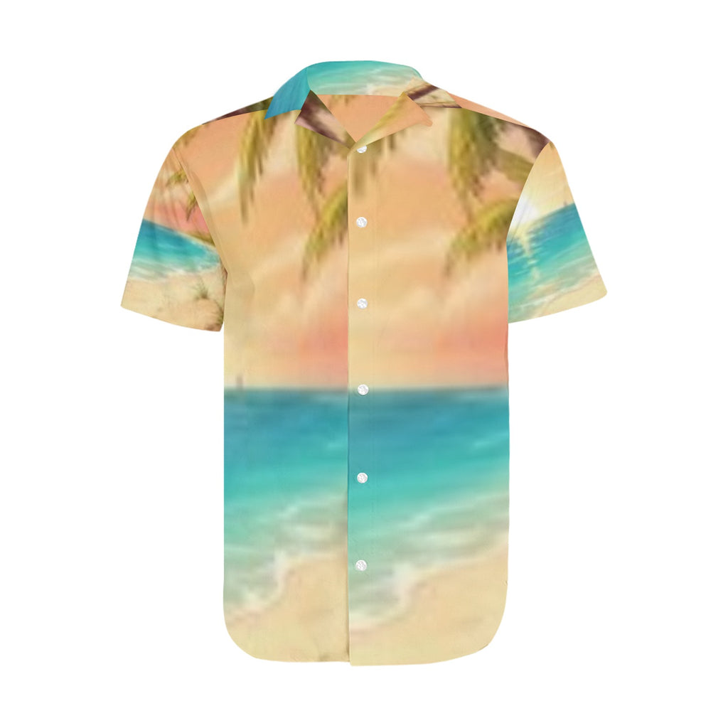 Sunshine Palm Beach Men's Short Sleeve Shirt With Lapel Collar (Model T54)