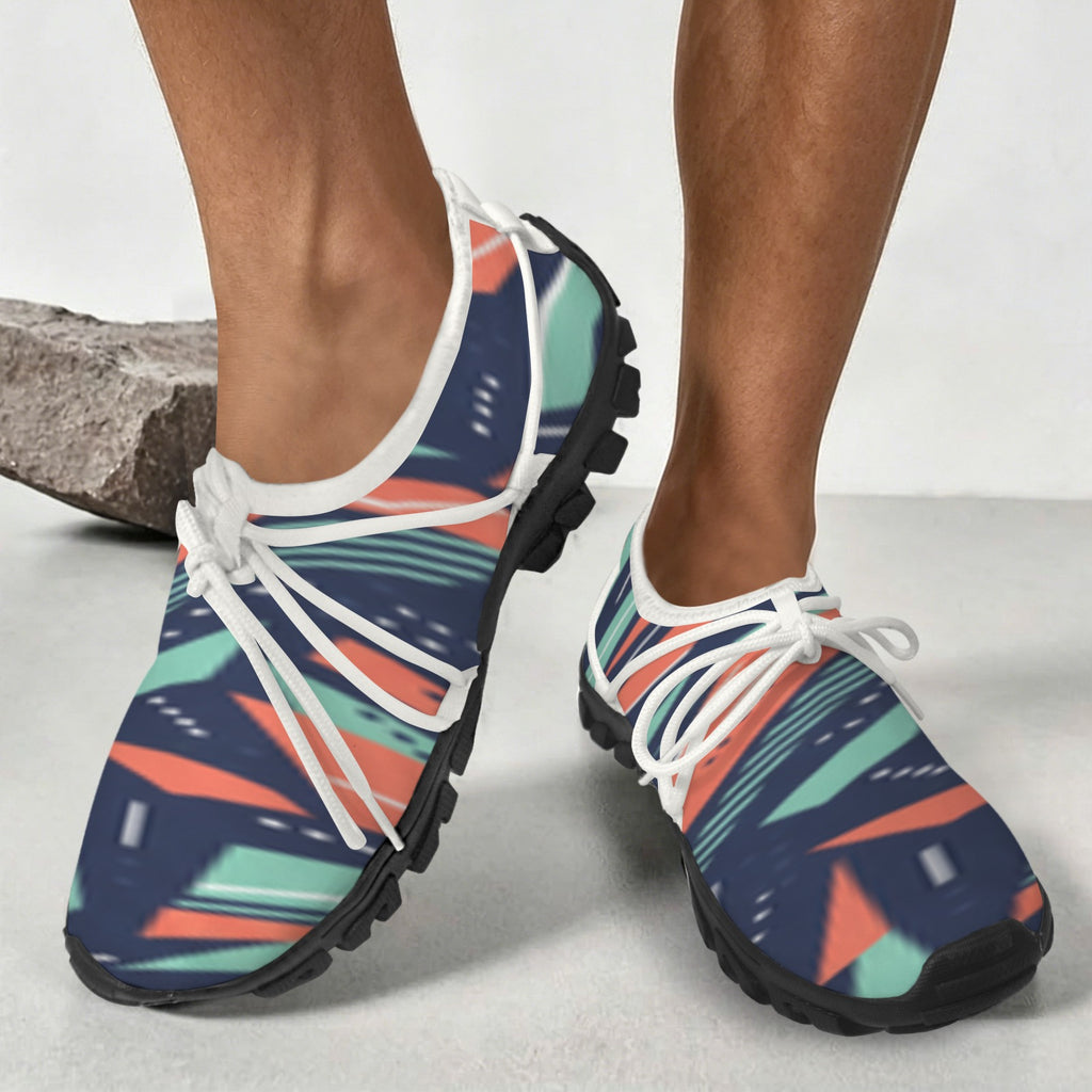 Men's Custom Print Fitness Shoes with Shoelaces – (White)