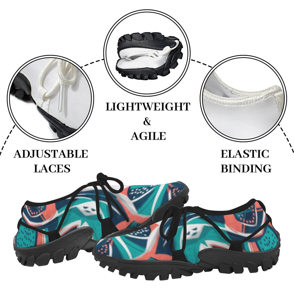 Women's Custom Print Fitness Shoes with Shoelaces – (Black)