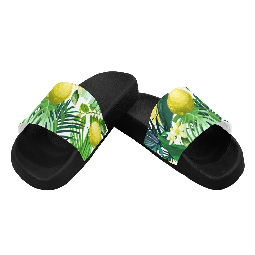 Women's Seamless Pattern of Lemon, Flowers and Tropical Leaves Slide Sandals(Model 057)