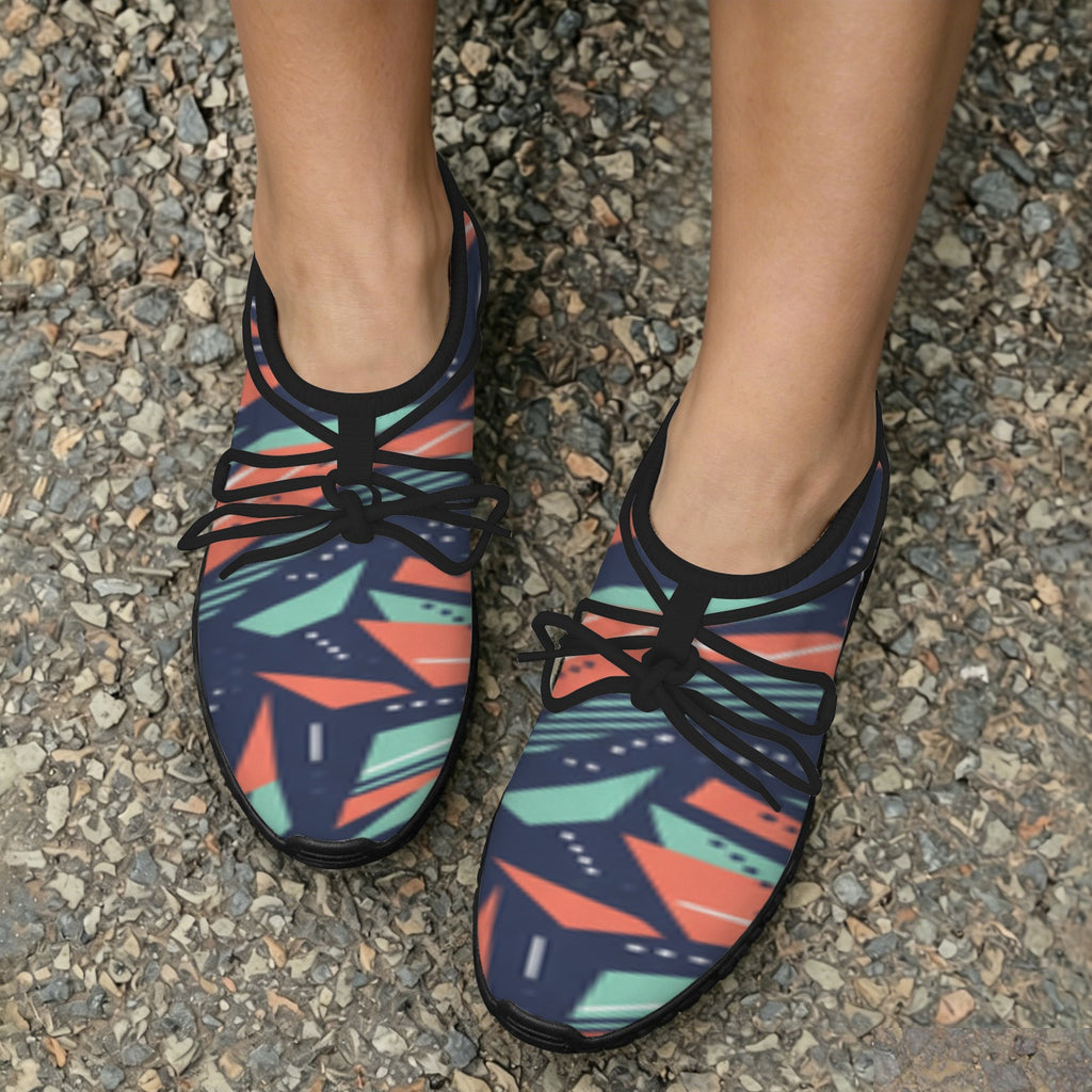 Women's Custom Print Fitness Shoes with Shoelaces – (Black)