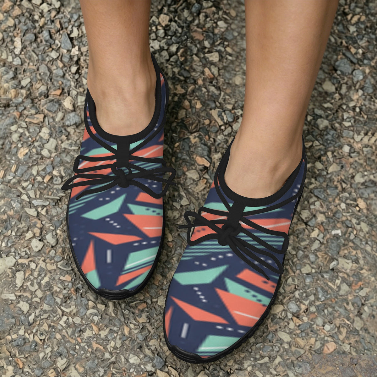 Women's Custom Print Fitness Shoes with Shoelaces – (Black)