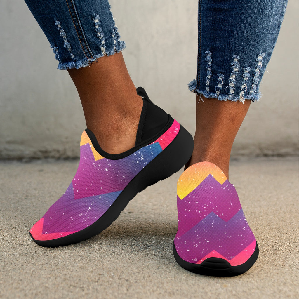 Bright Geometric Seamless Pattern Fly Weave Sneakers Drop-in-Heel for Women(Model 02002)
