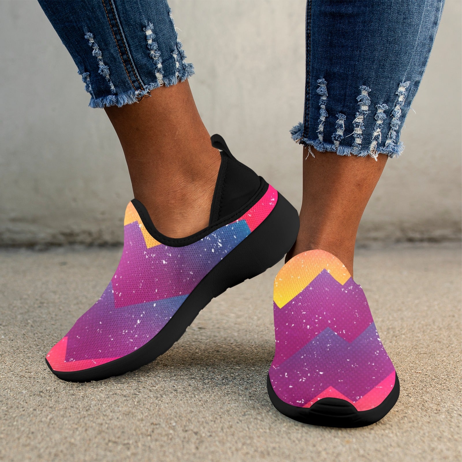 Bright Geometric Seamless Pattern Fly Weave Sneakers Drop-in-Heel for Women(Model 02002)