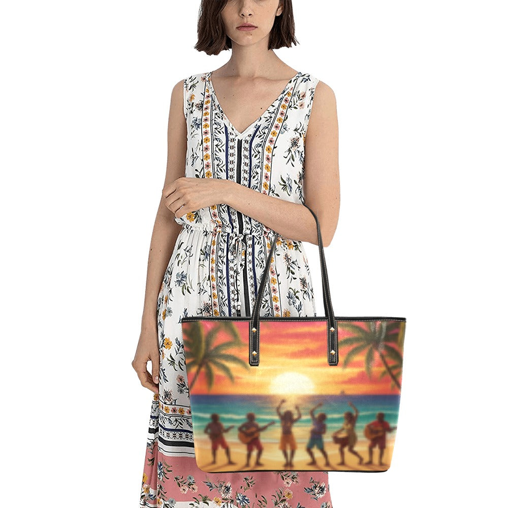 Reggae Beach Hand bag PU Leather Tote Bag(Model1709)