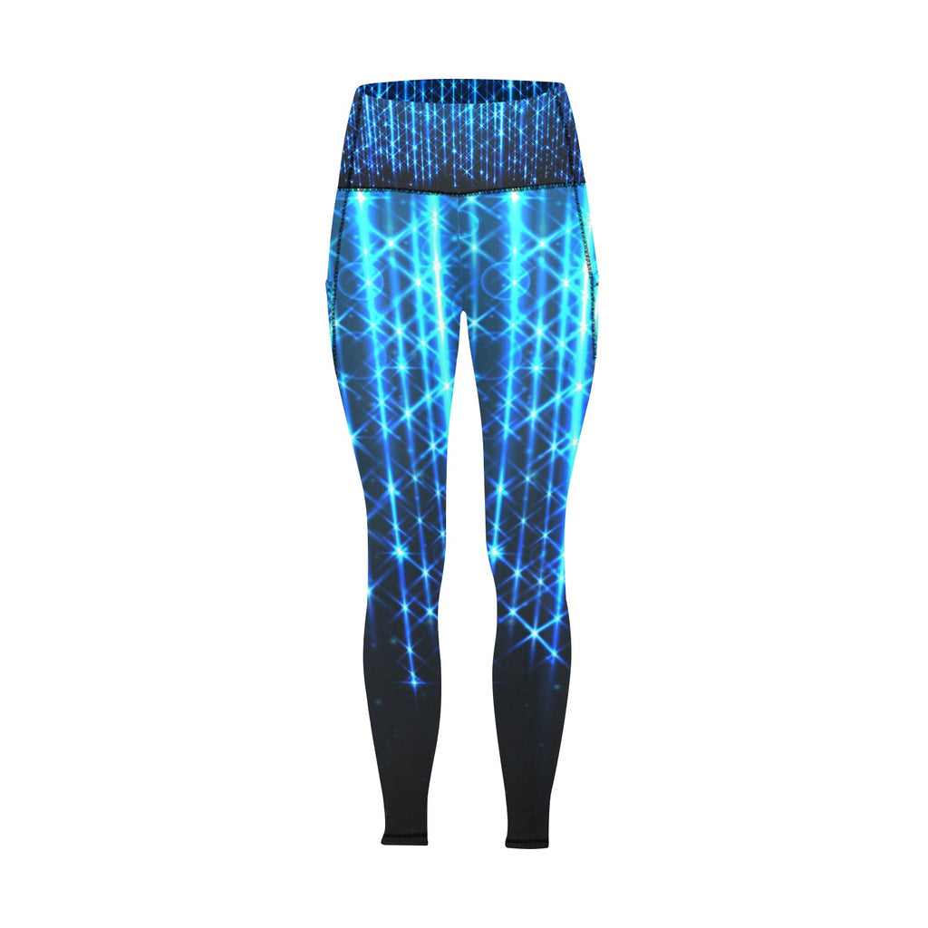 Women's  Bright Neon Stripes of  Print High Waist Leggings with Pockets (ModelL56)