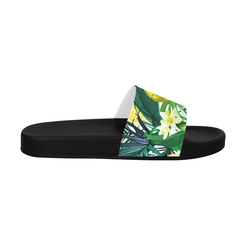 Women's Seamless Pattern of Lemon, Flowers and Tropical Leaves Slide Sandals(Model 057)