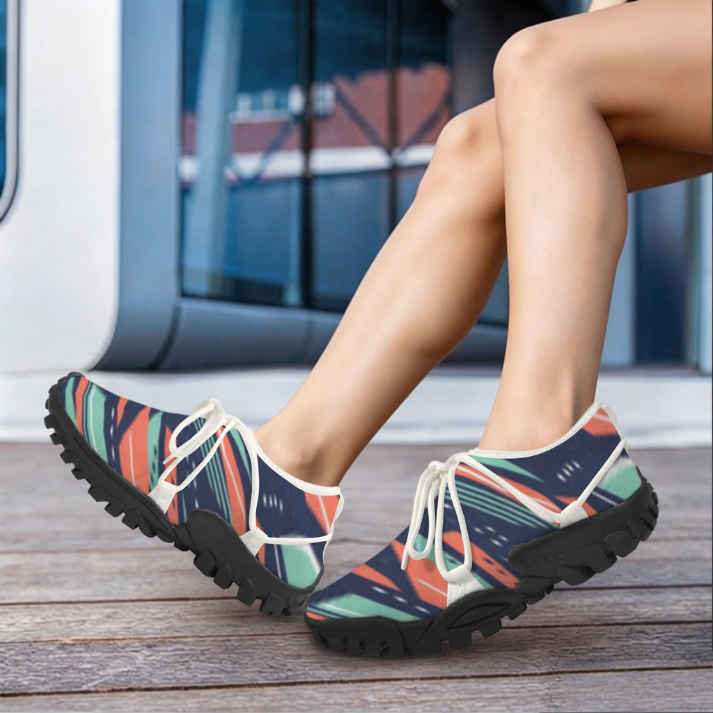 Women's Custom Print Fitness Shoes with Shoelaces – (White)