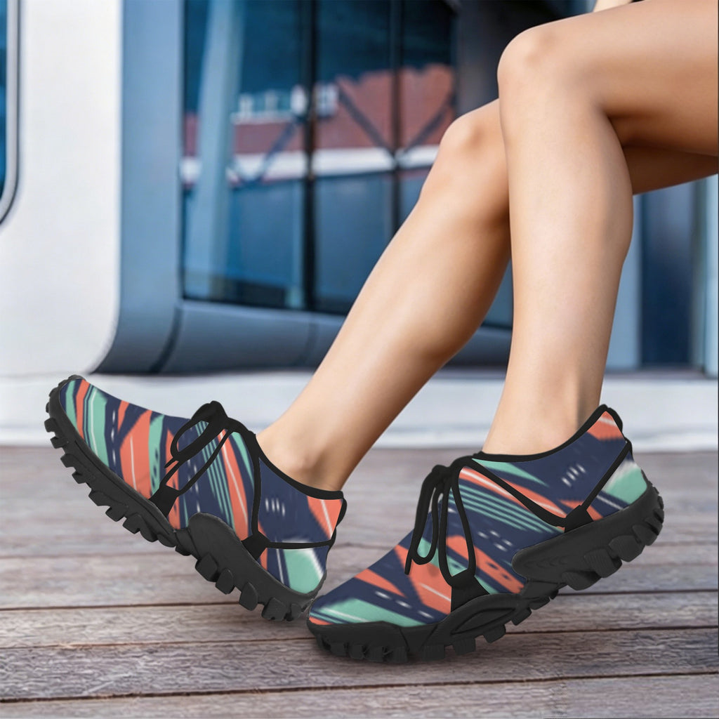 Women's Custom Print Fitness Shoes with Shoelaces – (Black)