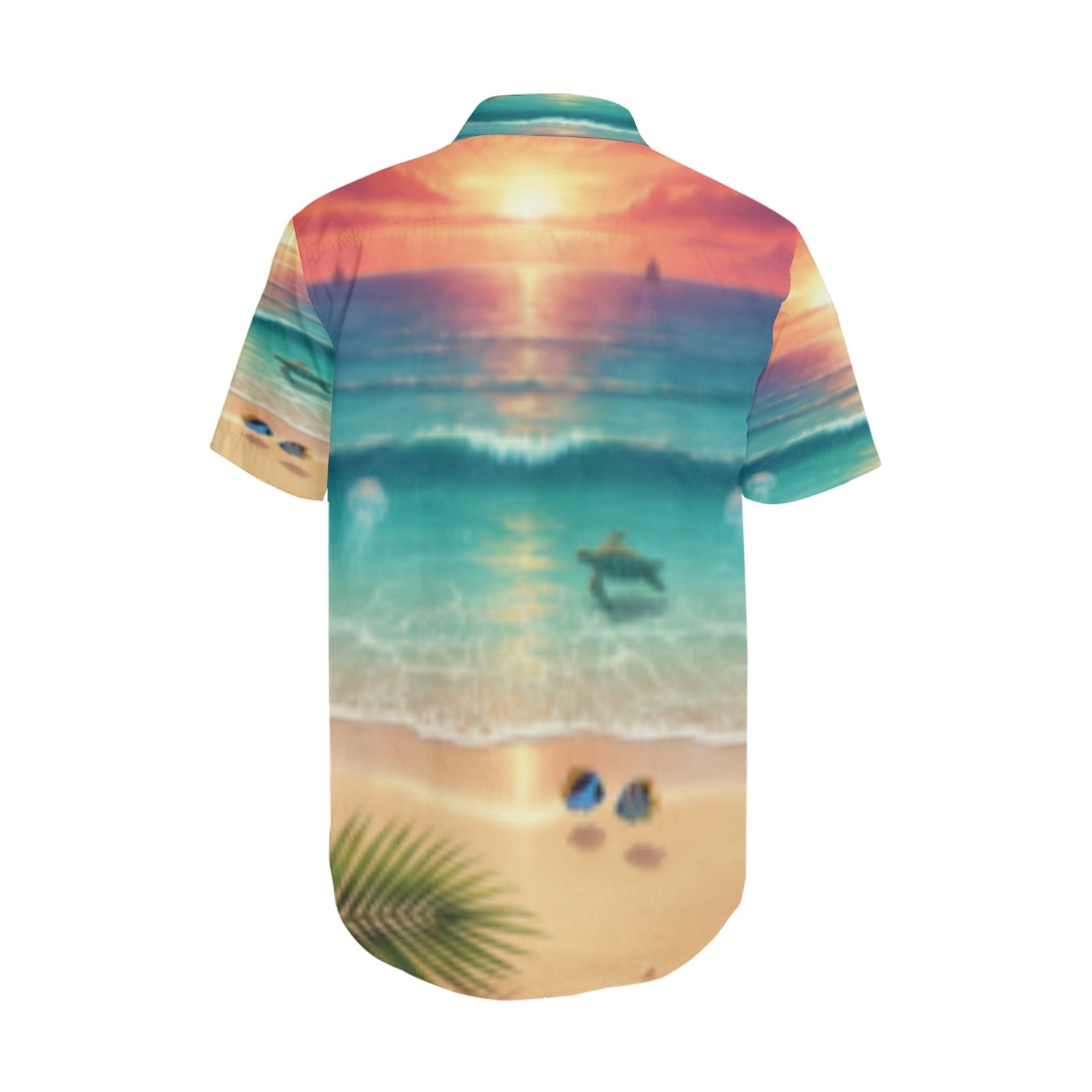 Ocean Sunset Palm Men's Short Sleeve Shirt With Lapel Collar (Model T54)