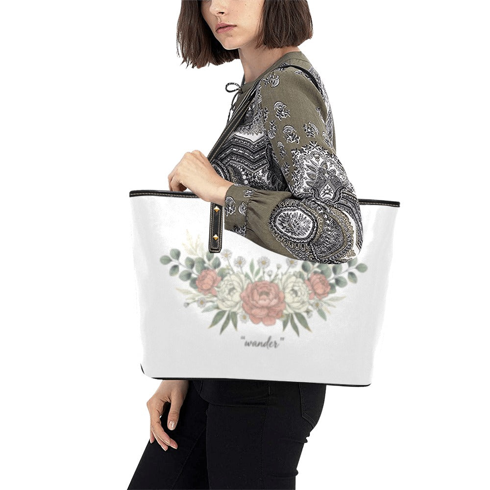 Wander Flowery PU Leather Tote Hand Bag (Model1709)