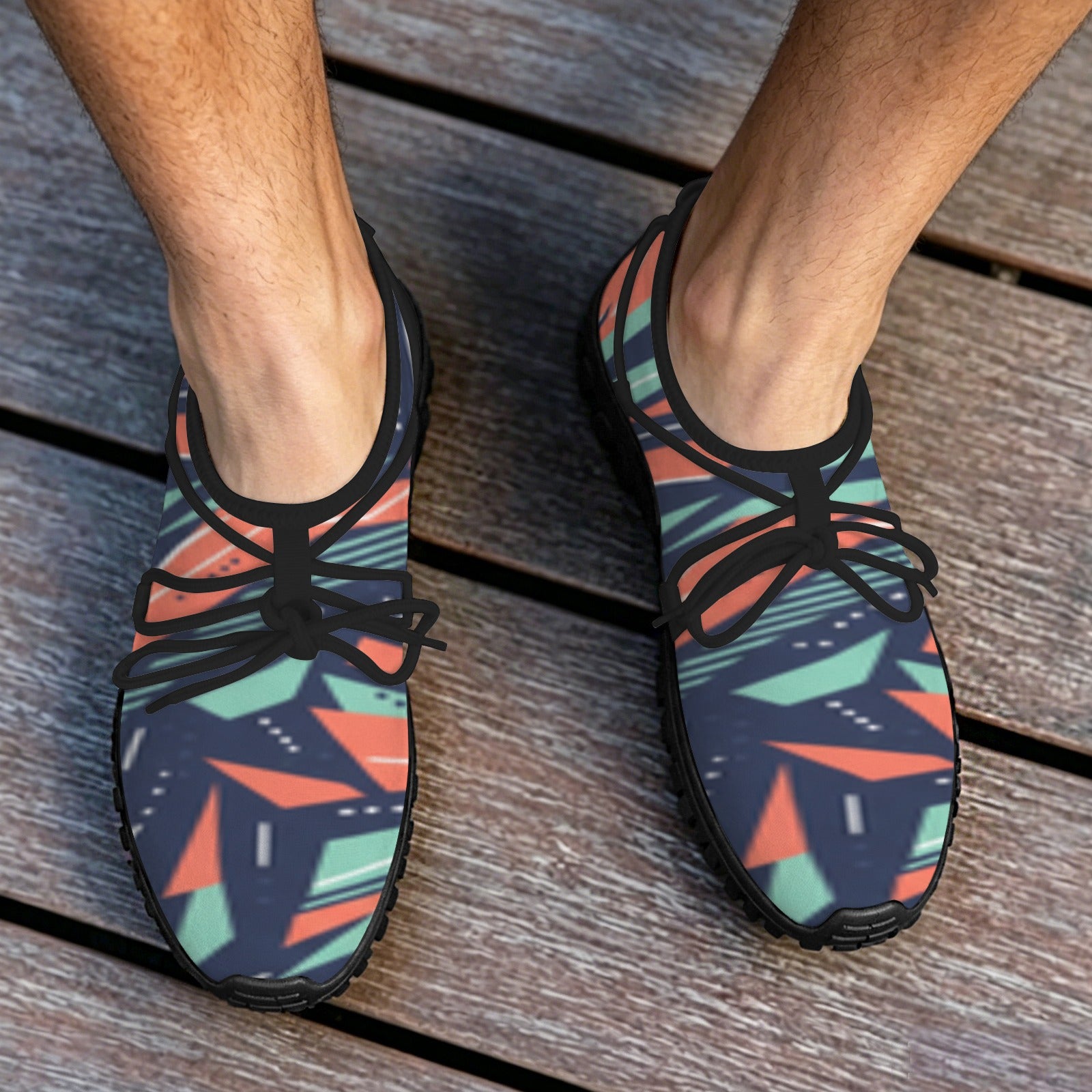 Men's Custom Print Fitness Shoes with Shoelaces –  (Black)